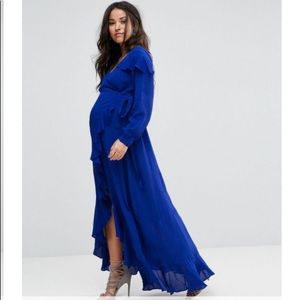 Elegant Royal Blue Maxi Wrap Dress - Maternity Friendly